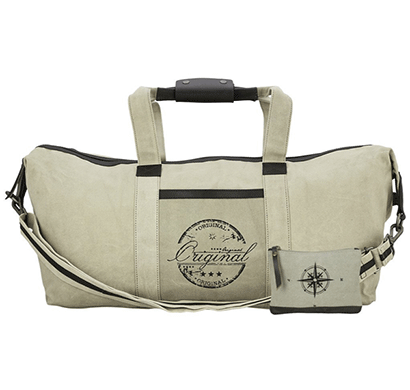 neudis genuine leather & recycled stone washed canvas duffle bag for gym & travel - original - beige