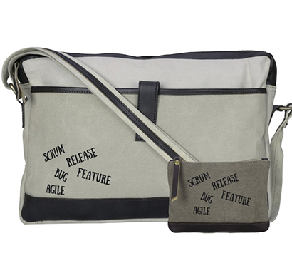 neudis - laptop1agile, genuine leather & recycled stone washed canvas sleek laptop messanger bag - scrum agile - beige