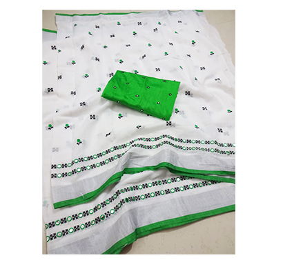 ojhas soft linen traditional saree with matching blouse (green)