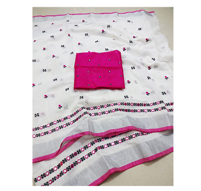 ojhas soft linen traditional saree with matching blouse (pink)