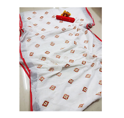 ojhas (swastika-vol-01-red) soft linen traditional saree with matching blouse (red)