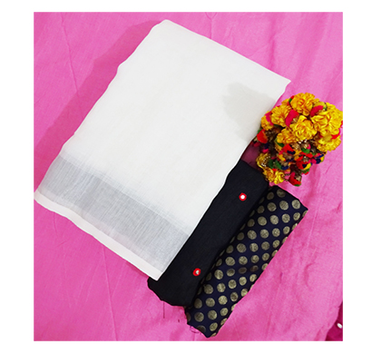 ojhas (linen-king-black) linen saree with double blouse (black)