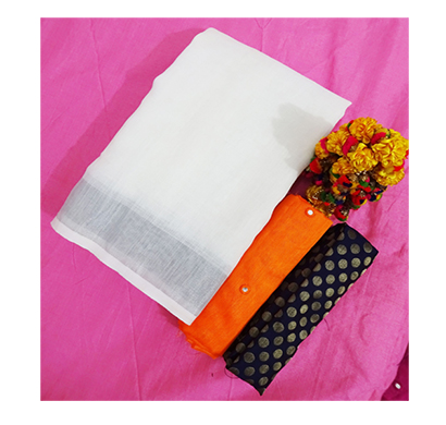 ojhas (linen-king-orange) linen saree with double blouse (orange)