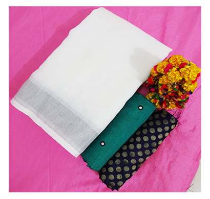 ojhas (linen-king-rama) linen saree with double blouse (rama)