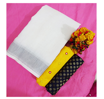 ojhas (linen-king-yellow) linen saree with double blouse (yellow)