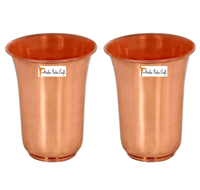 set of 2 - prisha india craft glass103-2 handmade water glass copper tumbler/ capacity 350 ml