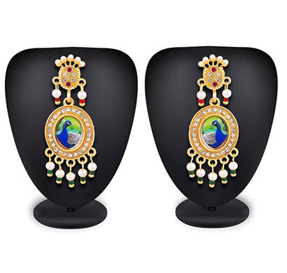 profuzon marketing american diamond and pearl with queen and peacock print earring