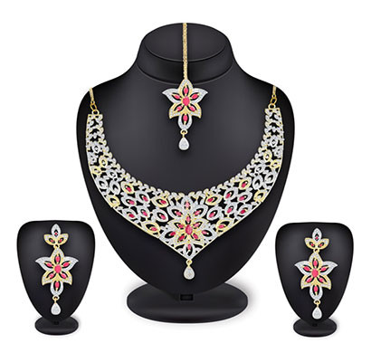 profuzon marketing american diamond alloy women's necklace set (multicolor)