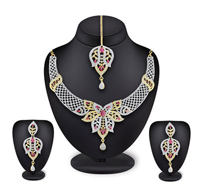 profuzon marketing american diamond alloy women's necklace set (multicolour)