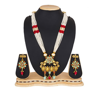 profuzon marketing american diamond, stone and pearl women's necklace set (multicolor)