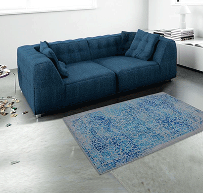 rugsmith (rs000065) naughty blue color premium qualty floral pattern polyamide nylon palace rug area rug