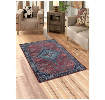 rugsmith (rs000164) rugs & carpets maroon color premium qualty classical pattern polyamide nylon faded diamond rug area rug