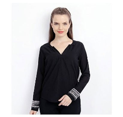 silver ladies full sleeve polyester stylish top (black)