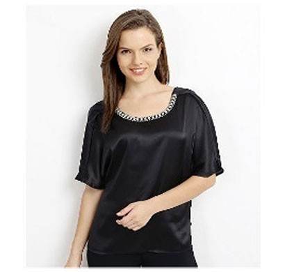 silver ladies half sleeve stylish top (black)
