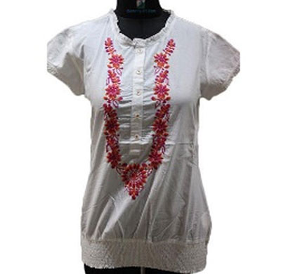 silver ladies garland embroidered white cotton top (white)