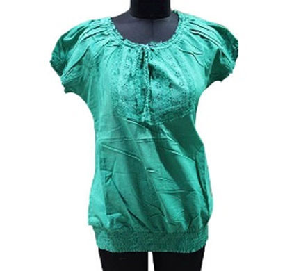 silver ladies solid cotton fashion top (green,red)