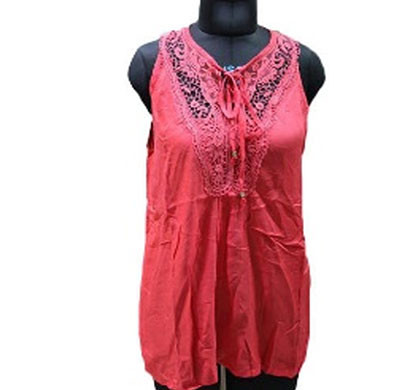 silver ladies red woven sleeveless top (red)