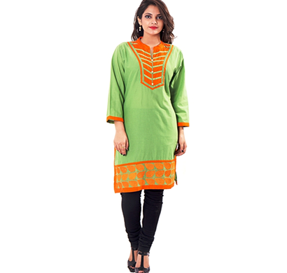sml originals- sml_3004, beautiful stylish 100% cotton kurti, xl size, green&orange
