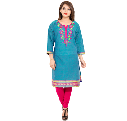 sml originals- sml_3029, beautiful stylish 3/4 sleeve cotton kurti with embroidery, (green-pink)