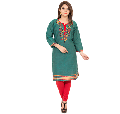 sml originals- sml_3029,beautiful stylish 3/4 sleeve cotton kurti with embroidery, (green-red)