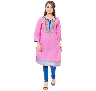 sml originals- sml_3029,beautiful stylish 3/4 sleeve cotton kurti with embroidery, (purple-blue)