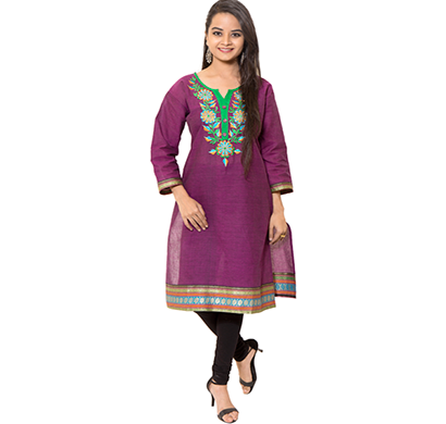 sml originals- sml_3029,beautiful stylish 3/4 sleeve cotton kurti with embroidery, (purple-green)