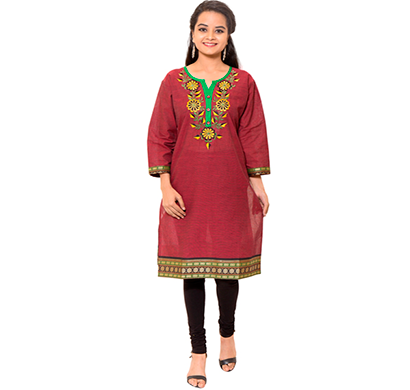 sml originals- sml_3029,beautiful stylish 3/4 sleeve cotton kurti with embroidery, (red-green)
