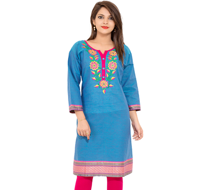 sml originals- sml_3029, beautiful stylish 3/4 sleeve cotton kurti with embroidery, (turquoise pink)
