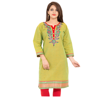 sml originals- sml_3029, beautiful stylish 3/4 sleeve cotton kurti with embroidery, (yellow-red)