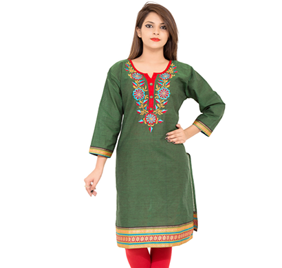 sml originals- sml_3029, beautiful stylish 3/4 sleeve cotton kurti with embroidery, (dark green red)