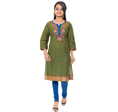 sml originals- sml_3029, beautiful stylish 3/4 sleeve cotton kurti with embroidery, (green blue)