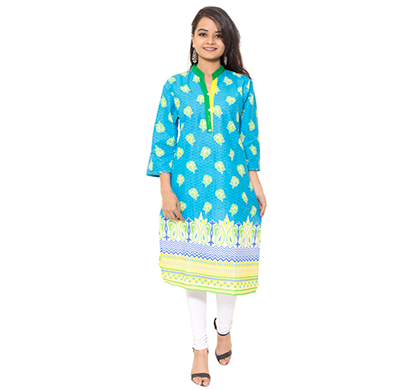 sml originals- sml_3030, beautiful stylish 3/4 sleeve cotton kurti, (green yellow)