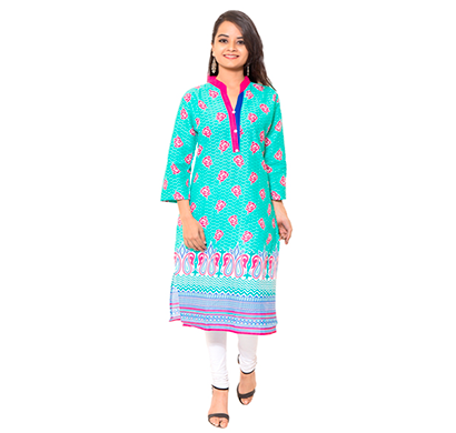 sml originals- sml_3030, beautiful stylish 3/4 sleeve cotton kurti, (pink blue)