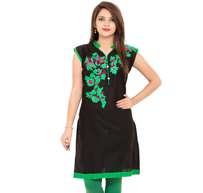 sml originals- sml_3032, beautiful stylish cotton plain kurti with embroidery, (black green)
