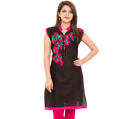 sml originals- sml_3032, beautiful stylish cotton plain kurti with embroidery, (black pink)