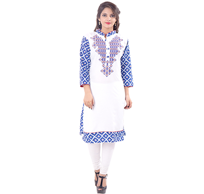 sml originals- sml_3043, beautiful stylish 3/4 sleeve cotton kurti with embroidery, (blue)