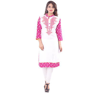 sml originals- sml_3043, beautiful stylish 3/4 sleeve cotton kurti with embroidery, (pink)