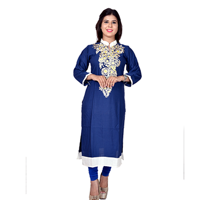 sml originals- sml_3044, beautiful stylish 3/4 sleeve cotton kurti with embroidery, (blue)