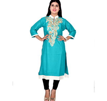 sml originals- sml_3044, beautiful stylish 3/4 sleeve cotton kurti with embroidery, (sky blue)