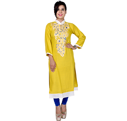 sml originals- sml_3044, beautiful stylish 3/4 sleeve cotton kurti with embroidery, yellow)