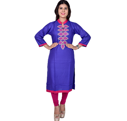 sml originals- sml_3045, beautiful stylish 3/4 sleeve cotton kurti with embroidery, (blue)