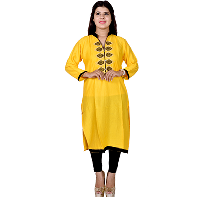sml originals- sml_3045, beautiful stylish 3/4 sleeve cotton kurti with embroidery, (yellow)