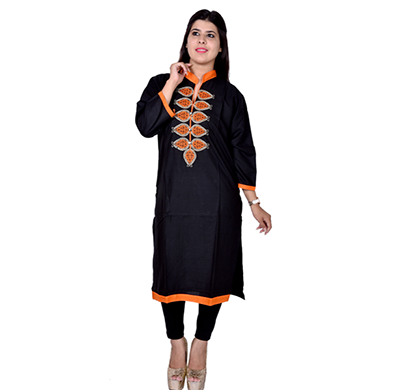 sml originals - sml_3045, beautiful stylish 3/4 sleeve cotton kurti with embroidery, (black)