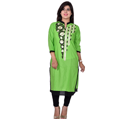 sml originals- sml_3046, beautiful stylish 3/4 sleeve cotton kurti with embroidery, (green)