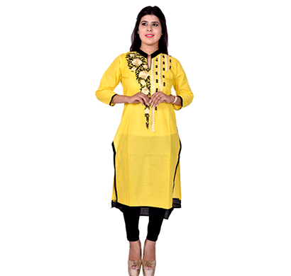 sml originals- sml_3046, beautiful stylish 3/4 sleeve cotton kurti with embroidery, (yellow)