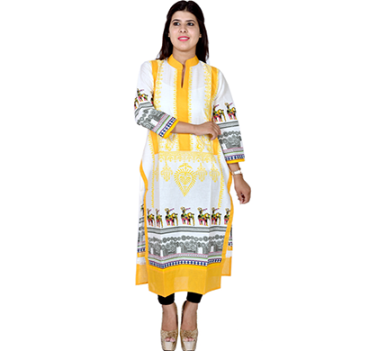 sml originals- sml_3052, beautiful stylish 3/4 sleeve cotton kurti,(yellow)