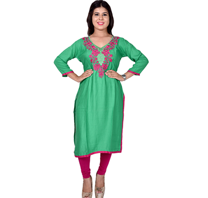 sml originals- sml_3050, beautiful stylish 3/4 sleeve cotton kurti with embroidery, (green)