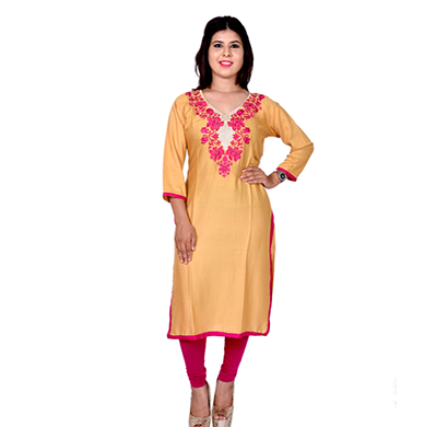 sml originals- sml_3050, beautiful stylish 3/4 sleeve cotton kurti with embroidery, (mustard)