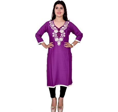 sml originals- sml_3050, beautiful stylish 3/4 sleeve cotton kurti with embroidery, (purple)
