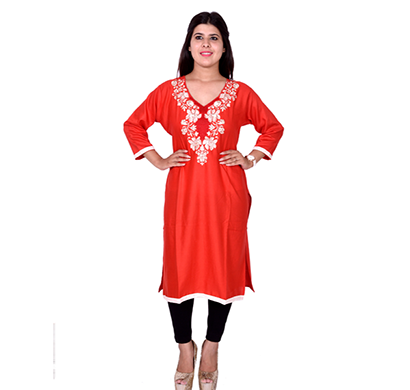 sml originals- sml_3050, beautiful stylish 3/4 sleeve cotton kurti with embroidery, (red)